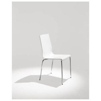 Chaise coque Technopolymere Blanc ou Ivoire, châssis tube rond, finition verni aluminium ou chromé
