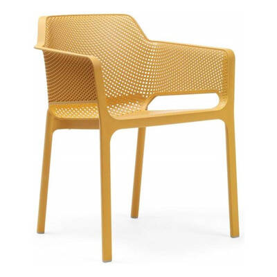 Stacking monobloc armchair in pure r sine of first quality with glass fibre (boxes not fiber-glass related anti-uv and color in mass,) with tips anti-Church cusps. Effect MAT