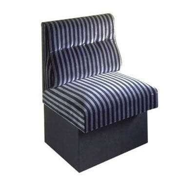 On pedestal, tight seating and back on shape with one row of buttons. Flame retardant velvet upholstered.